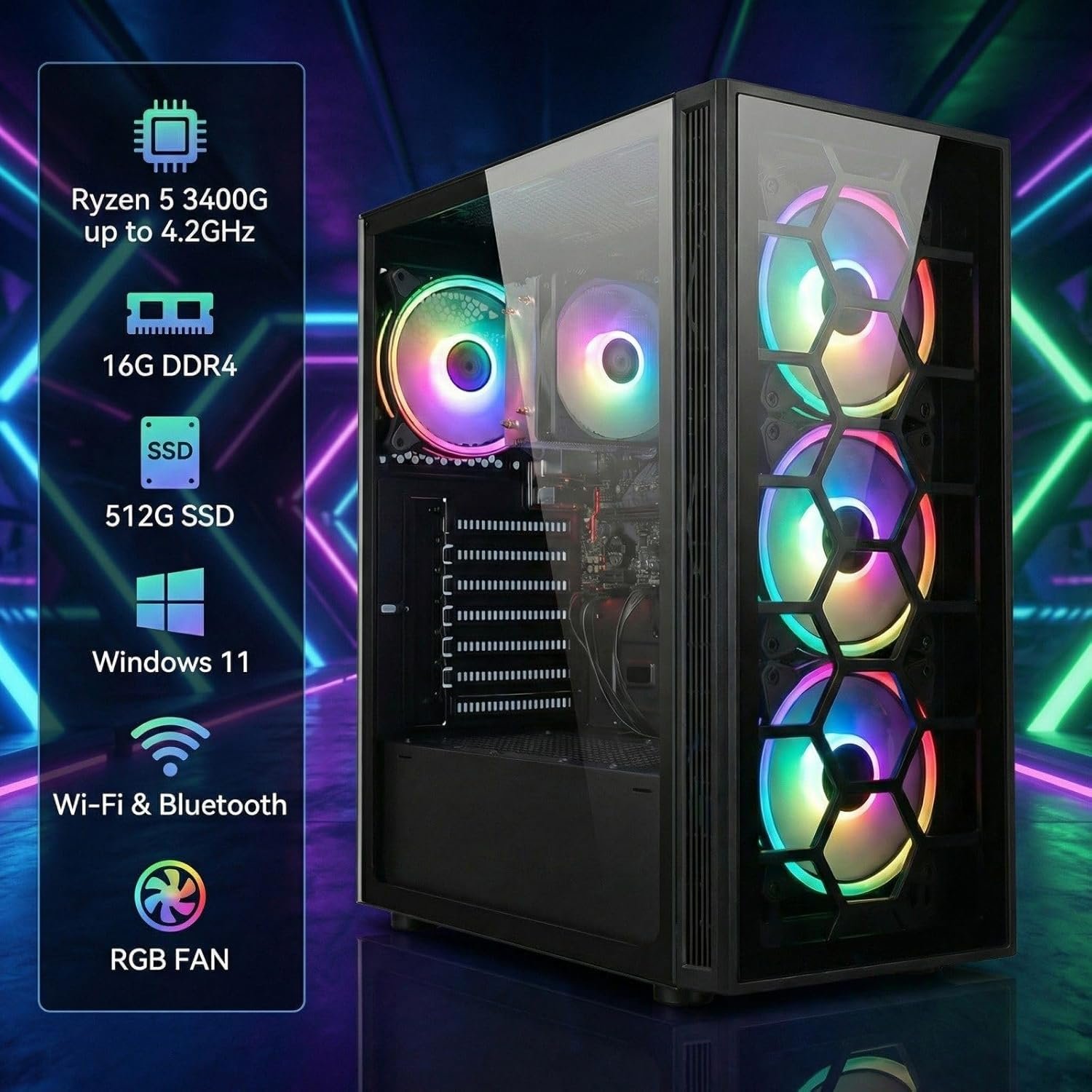 STGAubron RGB Desktop PC Computer, AMD Ryzen 5 3400G - Image 2